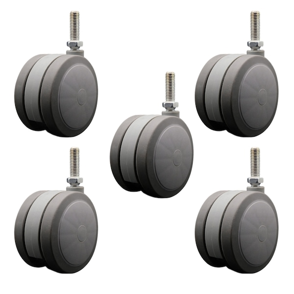 4'' Gray Heavy Duty Floor Safe Twin Wheel Caster 1/2'' Threaded Stem, 5PK